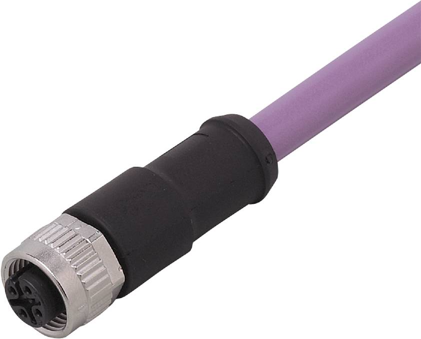 Paarse Ethernet-kabel met zwarte connector. Gebruikt voor netwerkverbindingen in IT-installaties.