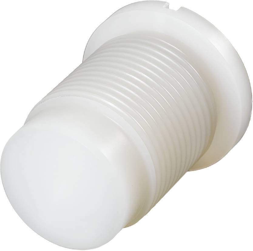 Een witte, geribde plastic dop met een brede flensrand, waarschijnlijk bedoeld voor afdichting of als afsluiting voor buizen of openingen.