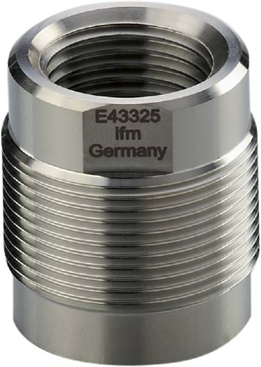 Close-up van een robuuste metalen sensor met de tekst 'E43325 ifm Germany'.