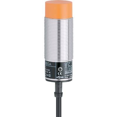 Inductieve sensor van ifm electronic met cilindrische behuizing van metaal. Ideaal voor het detecteren van metalen objecten.