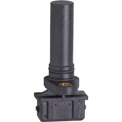 Een zwarte cilindrische sensor met een platte basis en twee afdichtingsringen. Gebruikt voor positie- of snelheidsmetingen.