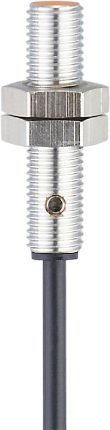 Metalen cilindrische sensor met een geribde oppervlakte en een kleine ronde lens in het midden, verbindingskabel onderaan zichtbaar.