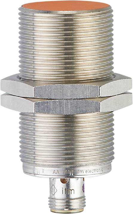 Close-up van een cilindrisch metalen voorwerp met schroefdraad, vermoedelijk een machinedeel of sensor.