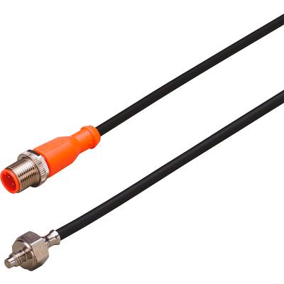 Een zwarte kabel met een oranje en een zilveren stekker aan beide uiteinden, waarschijnlijk bedoeld voor data- of stroomoverdracht.