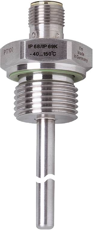 Close-upfoto van een metalen temperatuursensor met schroefdraad en pin. Geschikt voor industriële toepassingen.
