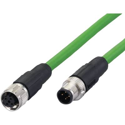 Twee groene kabels met zwarte en zilveren aansluitingen die elektronisch met elkaar kunnen worden verbonden. Geschikt voor industriële toepassingen.