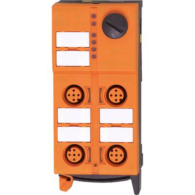 Elektronisch onderdeel met een oranje behuizing en vier ronde aansluitingen. Bovenop staan de opschriften '1-1/2' en '1-3/4'.