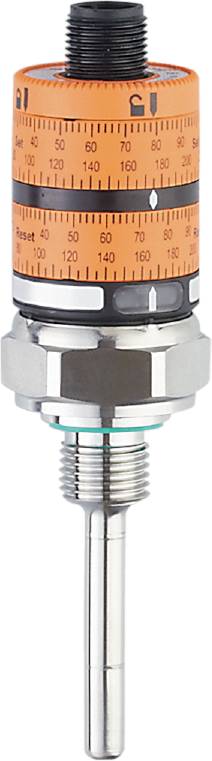 Industriële druksensor close-up, toont schroefdraad en aanwijzerring voor nauwkeurige drukmetingen in machines.