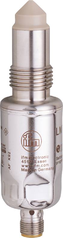 Een zilveren metalen fles met een 'ifm'-logo in het midden.