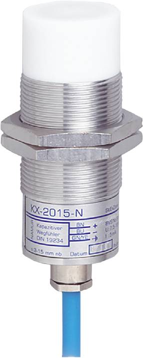 Een zilveren sensor met de aanduiding 'KX-2015-N', technische details zijn zichtbaar op het etiket.