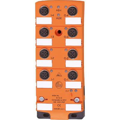 Oranje elektrische stekker met vier ronde aansluitingen, gekenmerkt door 'I-3', 'O-3', 'I-2' en 'O-2'.
