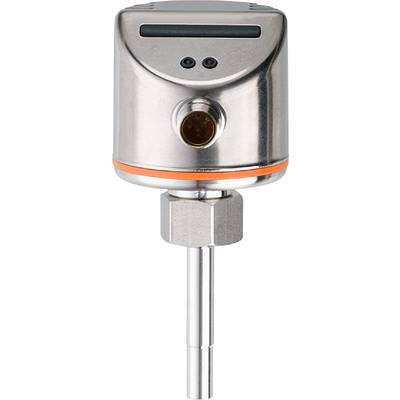 Metaalsensor, cilindrisch, met kabelaansluiting bovenaan, gemonteerd op een smal staafje. Geschikt voor temperatuur- of drukmeting.