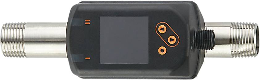 Kleine zwarte elektronische apparaat met een scherm in het midden, omringd door vier oranje knoppen aan de rechterkant.