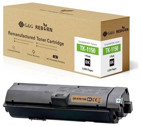 Tonercartridge voor Kyocera TK-1150. G&G Reborn, gerecyclede cartridge. 1 verpakking, zwart, 3.000 pagina's.