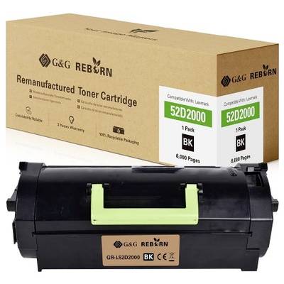 Tonercartridge en verpakking 'G&G Reborn', 'Gereviseerde tonercartridge', compatibel met 'Lexmark 52D2000', kleur Zwart, 6.000 pagina's.