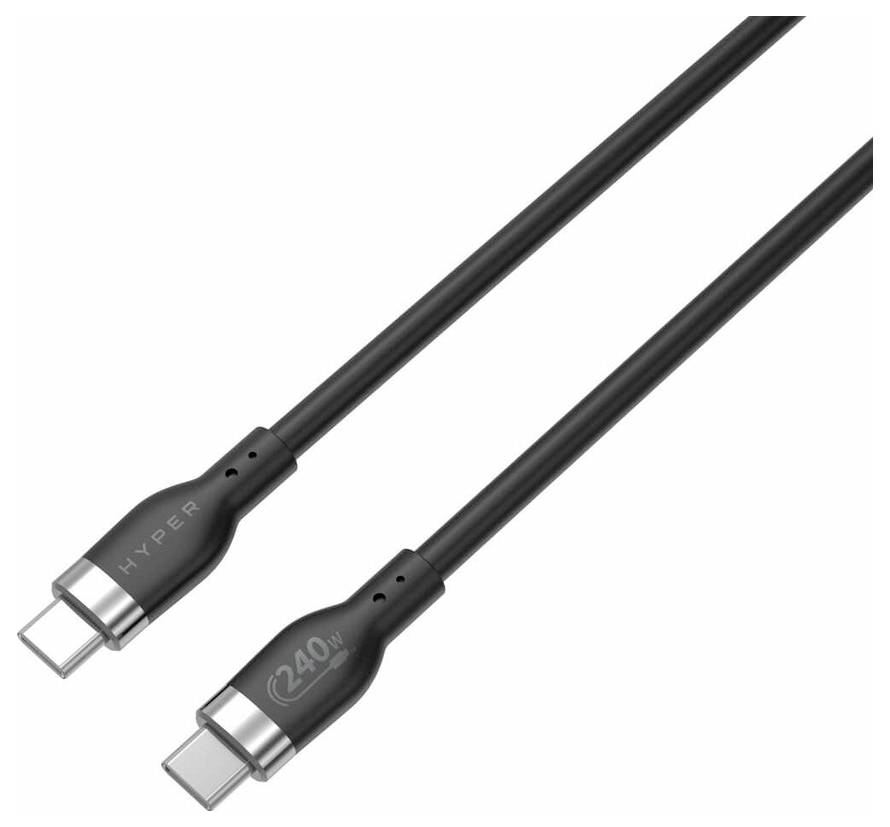 Een zwart USB-C-kabel met 'HYPER' en '240W' erop.
