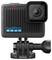 Een zwarte camera met een vierkante lens en een stevige houder, merk 'GoPro'.