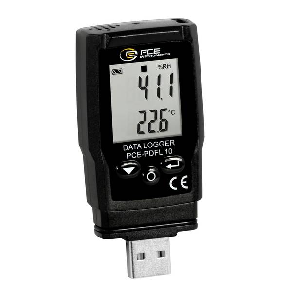 PCE Instruments PCE-PDFL 10 PCE-PDFL 10 PDF-datalogger  Te meten grootheid Luchtvochtigheid, Temperatuur, Luchtdruk, Luchtdruk (atmosfeer) -30 tot 60 °C 0 tot 100 % Hrel 700 - 1100 hPa      PDF-functie