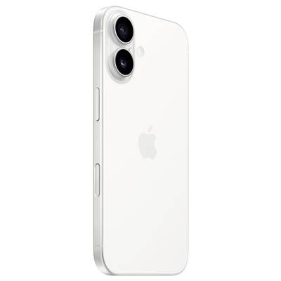 Een wit smartphone met twee cameralenzen en een appel-logo aan de achterkant.