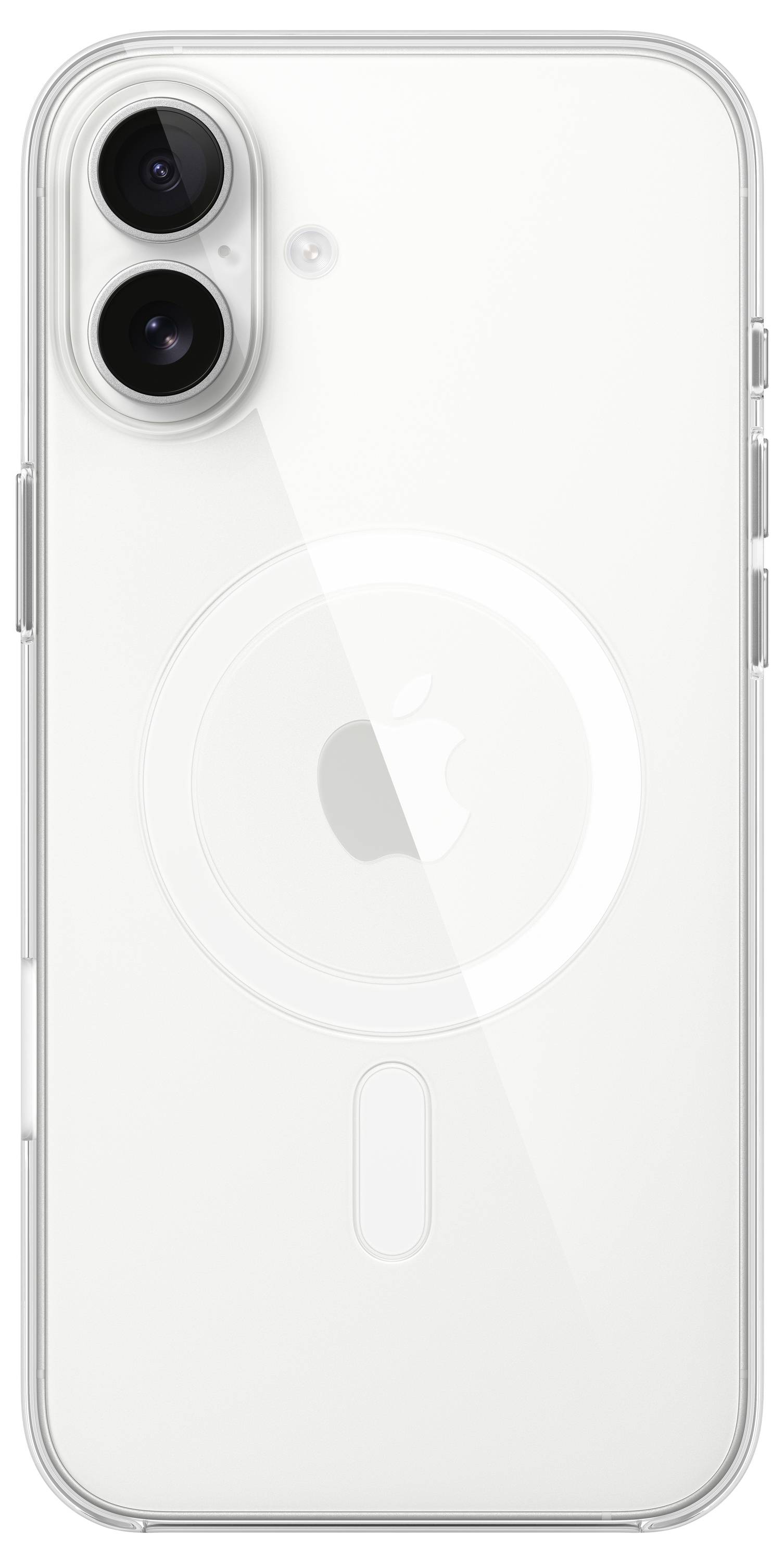 De afbeelding toont de achterkant van een wit smartphone met twee camera's linksboven en een merklogo in het midden.