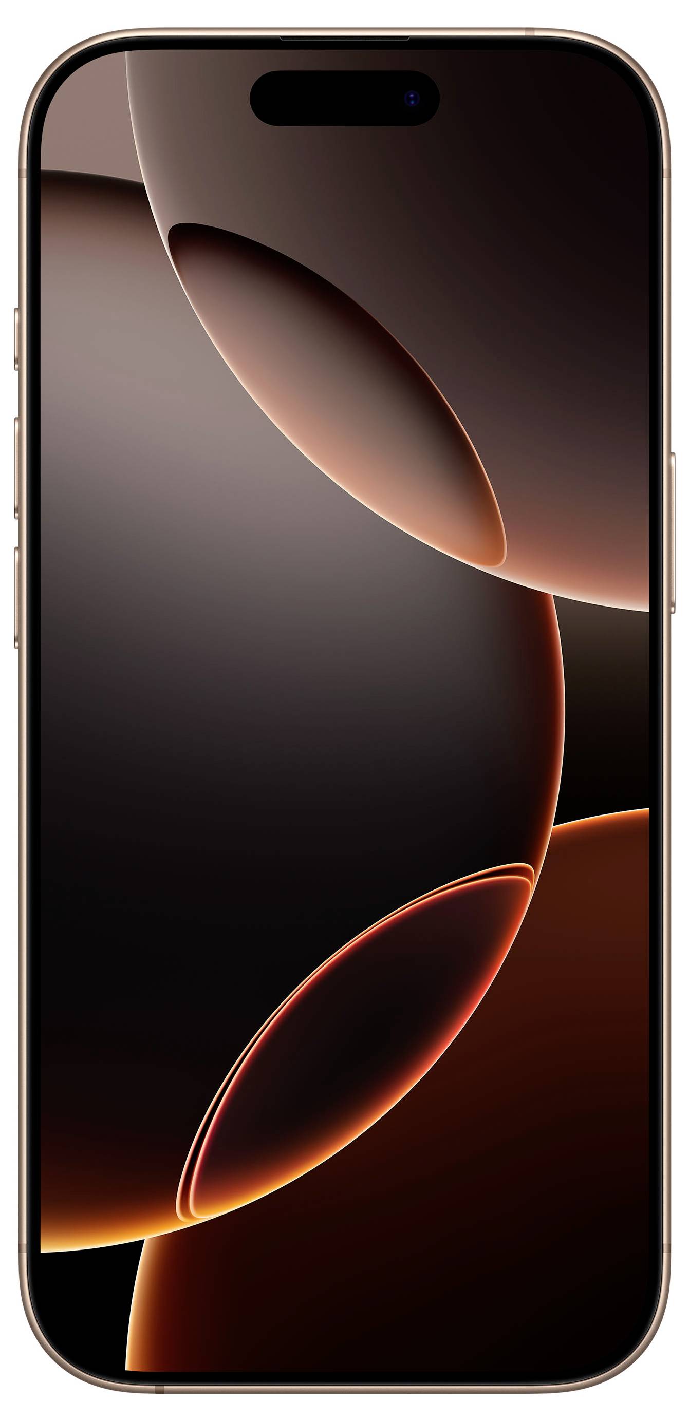 Een modern smartphone met een groot display en minimale rand. Het scherm toont abstracte grafiek met donkere, in elkaar overlopende cirkels.