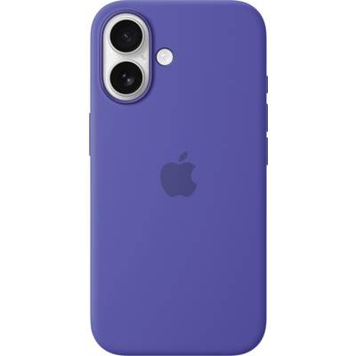 Een blauwe smartphone met een dubbele camera en het Apple-logo aan de achterkant.