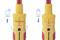 Twee close-ups van een schroevendraaier. Links: 'Ontgrendelen' met pijl omhoog. Rechts: 'Vergrendelen' met pijl omlaag. Gekleurde handgrepen.