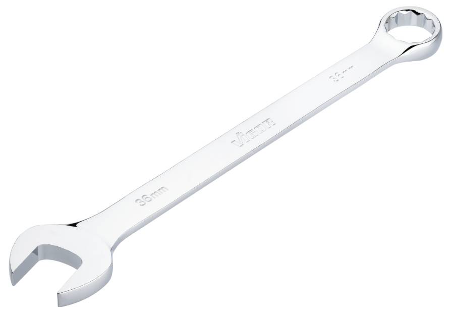 Open moersleutel van metaal met merktekst en maataanduiding '36 mm'.