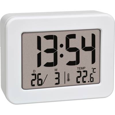 Digitale klok toont 13:54 uur, 26 maart, temperatuur 22,6 graden Celsius.