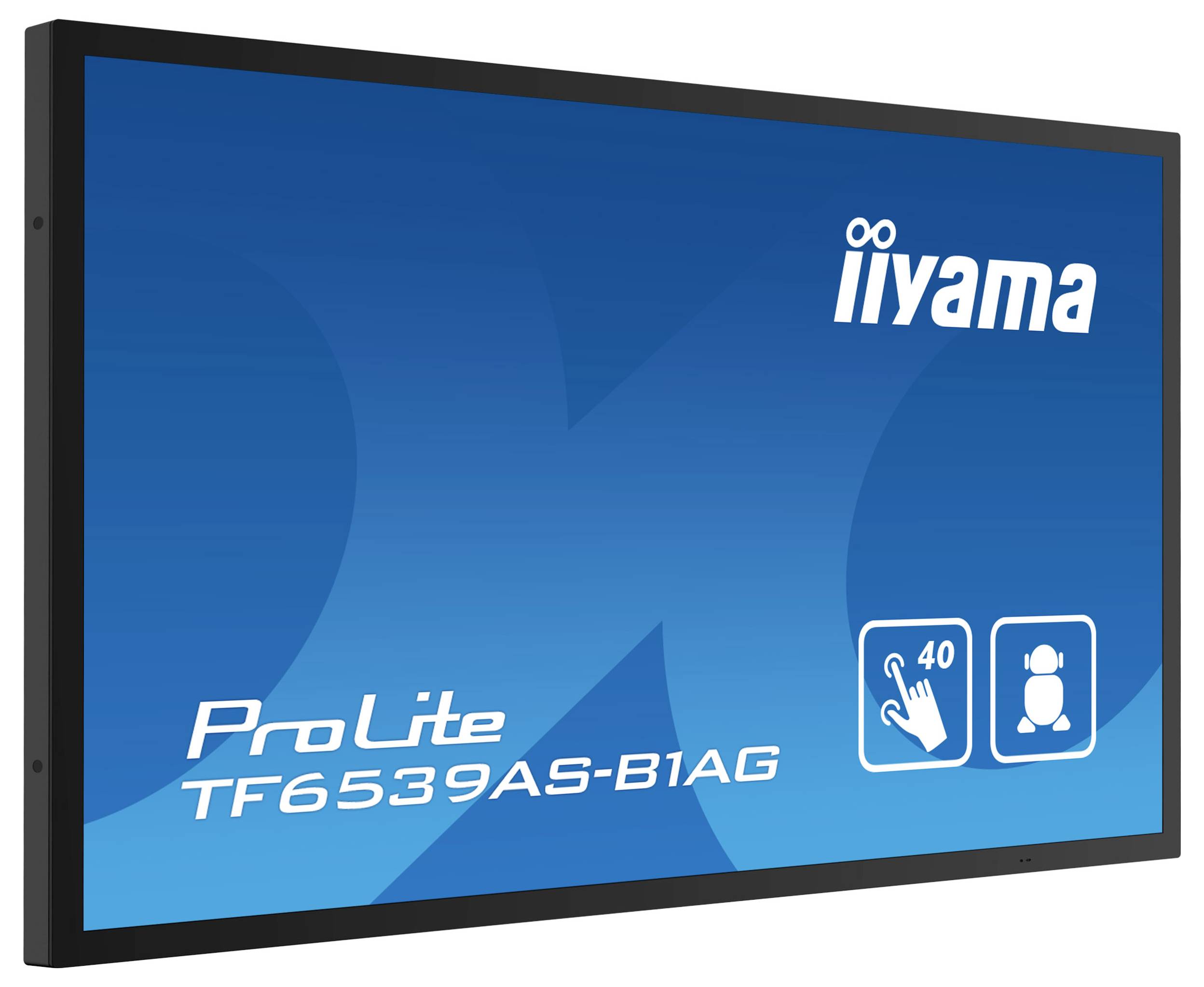 'iiyama ProLite TF6539AS-B1AG' touchscreen-monitor, met nadruk op de 40-punts aanraakfunctionaliteit.