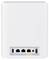Witte vierkante aansluitdoos met vier Ethernet-poorten, een USB-aansluiting en een stroomaansluiting aan de achterkant.