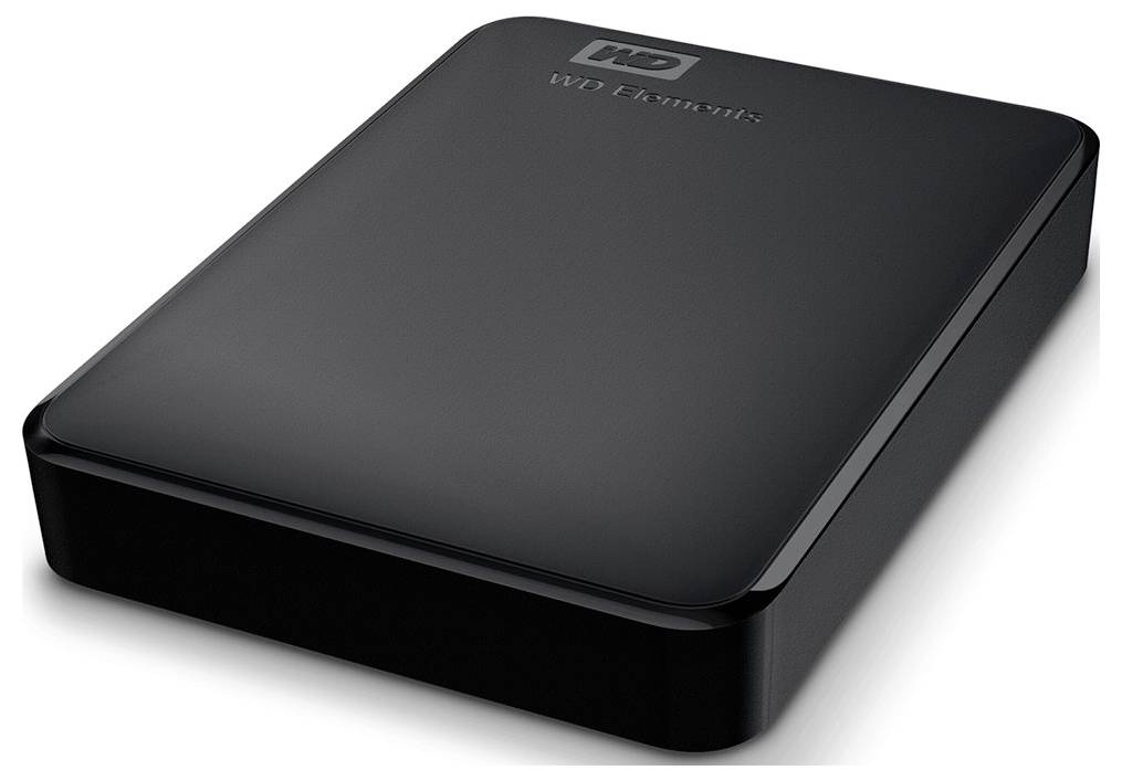 Externe zwarte harde schijf met afgeronde vormgeving, merklogo zichtbaar bovenaan.