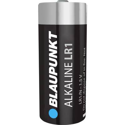 Zwarte batterij met de opschrift 'BLAUPUNKT ALKALINE LR1, LR1/N - 1.5V'.
