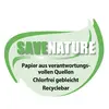 Logo met groen blad en tekst: 'RED DE NATUUR'. Daaronder staat: 'Papier uit verantwoorde bronnen, Chloorvrij gebleekt, Recyclebaar'.