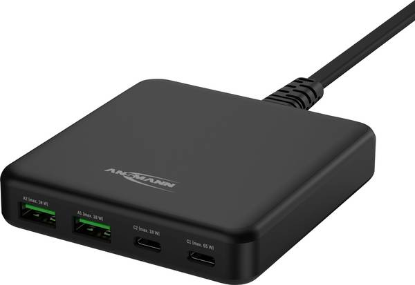 Ansmann Desktop Ladegerät DC465PD 65W USB-oplader 65 W 2x USB-A, 2x USB-C USB PD Zwart Binnen