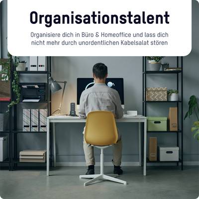 Man zit aan bureau voor computerscherm. Tekst bovenaan: 'Organisatietalent' en daaronder tips voor kantoororganisatie.
