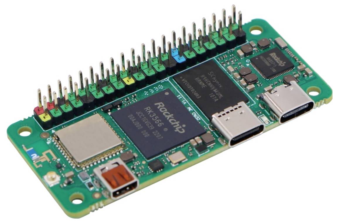 Een enkele printplaat-computer met meerdere aansluitingen en een processor op een groene printplaat, geschikt voor technische toepassingen.