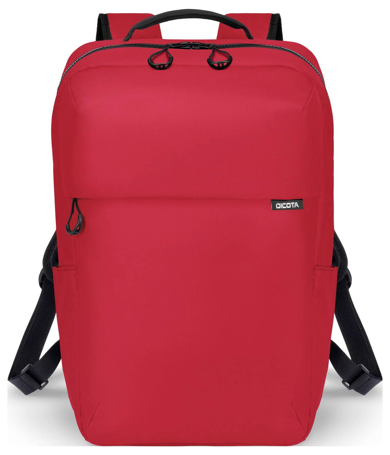 Een rode rugzak met zwarte rits en dragers, geschikt voor dagelijks gebruik en ideaal voor scholieren of forensen.