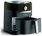 Zwarte heteluchtfriteuse met geopende lade en bovenaan een knop voor temperatuurinstelling. Model 'Easy Fry & Grill' van Tefal.