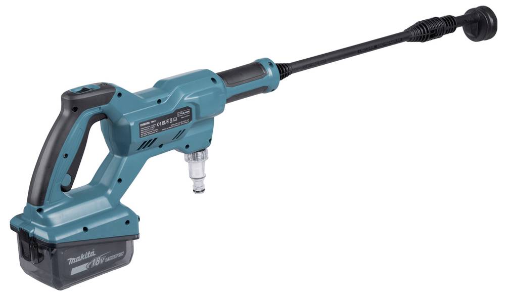 Draadloze hogedrukreiniger met ergonomische handgreep, geschikt voor mobiele reiniging zonder stroomvoorziening.