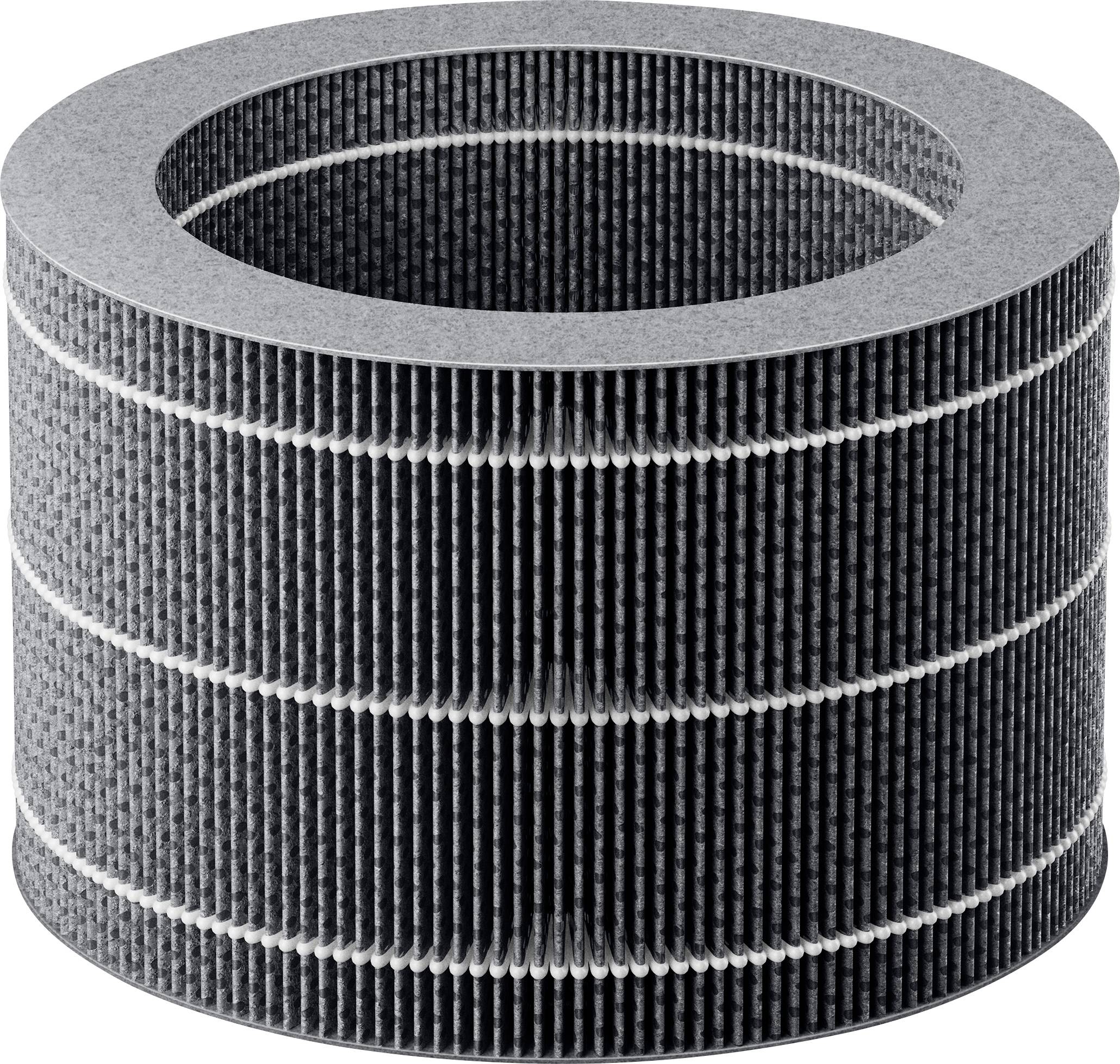 Een cilindrische luchtfilter met gegolfd materiaal, gerangschikt in ringen. Voornamelijk gebruikt voor luchtzuivering.
