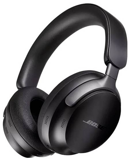 Zwarte over-ear koptelefoon met draaibare oorschelpen en gewatteerde hoofdband op witte achtergrond.