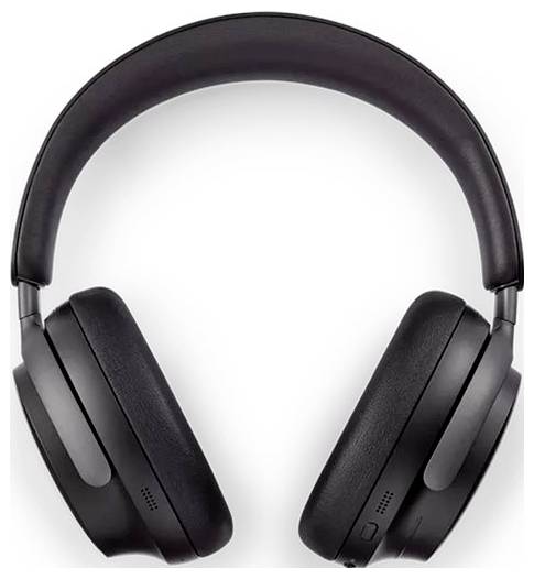 Zwarte over-ear koptelefoon op een witte achtergrond, met gewatteerde oorschelpen en een verstelbare hoofdband. Ideaal voor muziek.