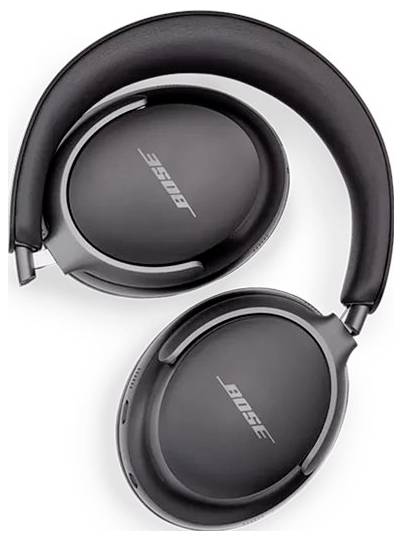 Zwarte, draadloze over-ear koptelefoon met ovale oorschelpen en het merklogo aan elke zijde.