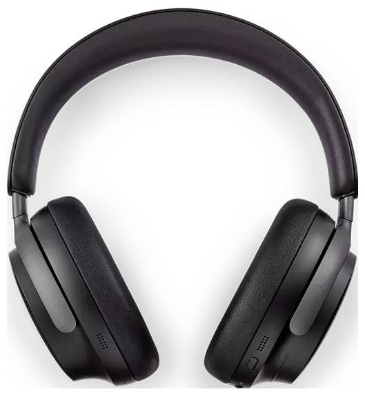 Zwarte over-ear koptelefoon tegen een witte achtergrond, met gewatteerde oorschelpen en een strakke hoofdband.