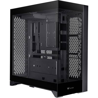 Een zwart computerbehuizing met een transparant zijpaneel, biedt een kijk in het binnenste. Ideaal voor pc-enthousiastelingen voor het creëren van gepersonaliseerde setups.