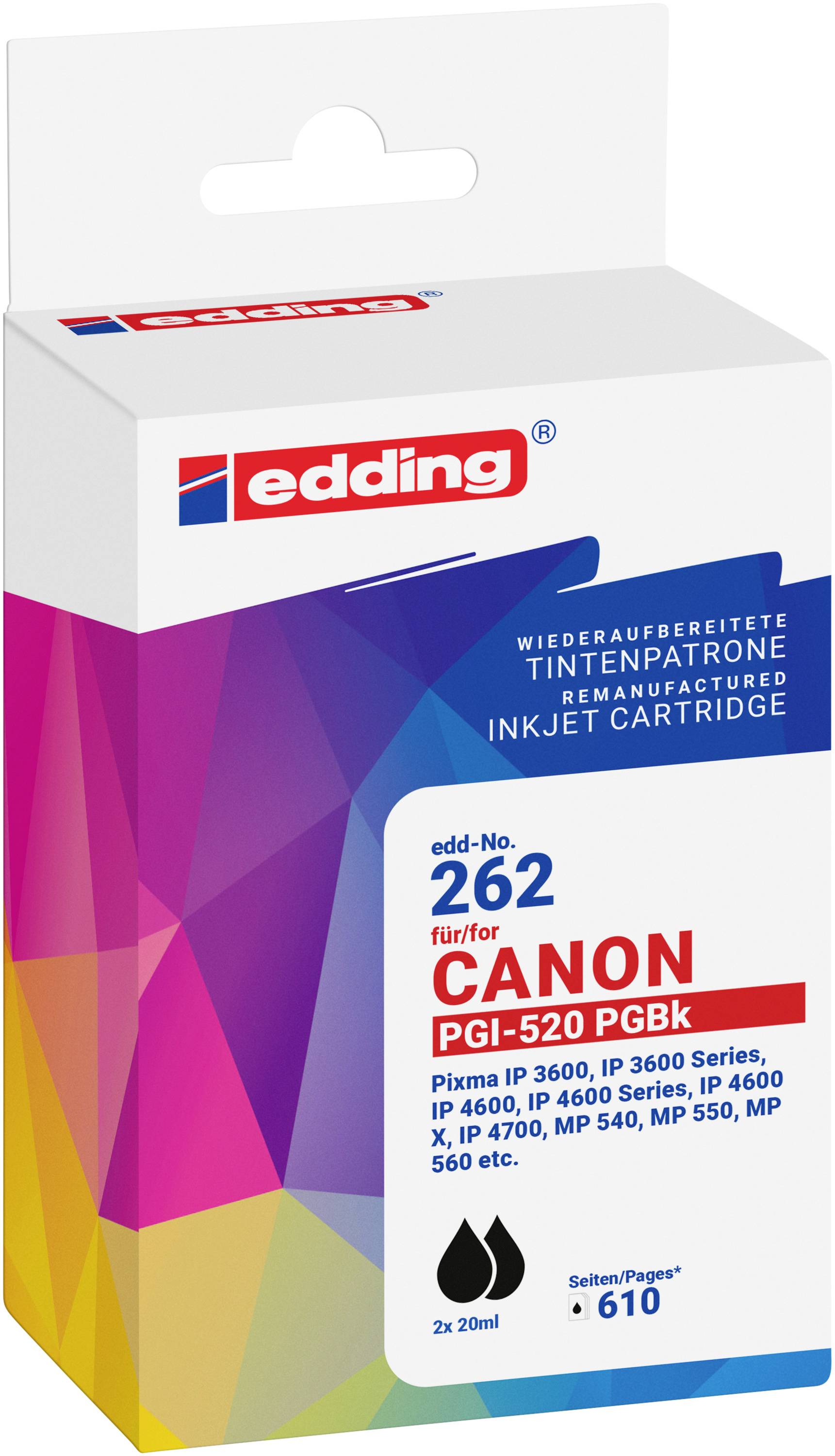 Edding Inktcartridge vervangt Canon PGI-520BK Doppelpack Compatibel 2-pack Zwart EDD-262 18-262-01-0