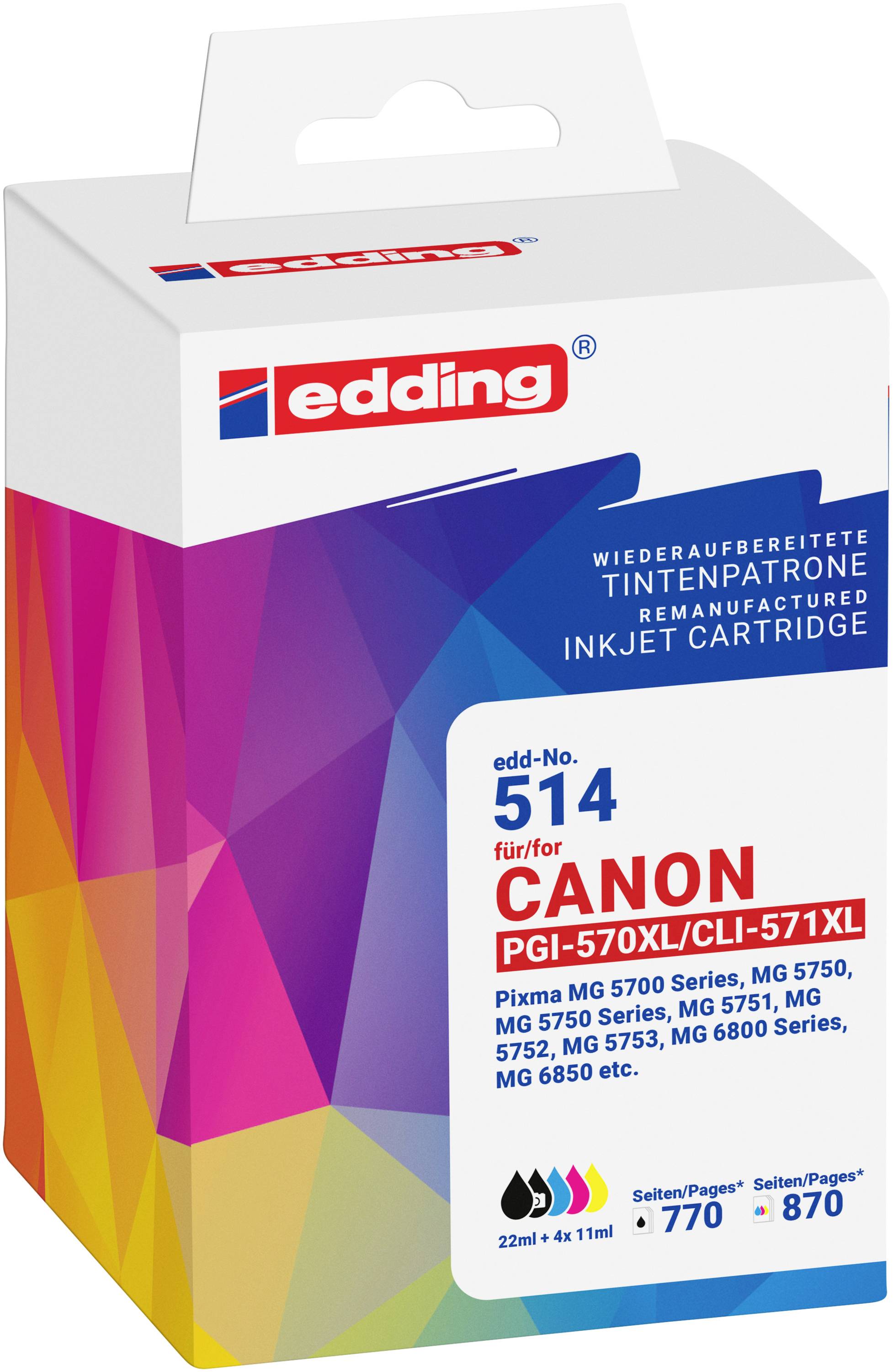 Edding Inktcartridge vervangt Canon PGI-570XL+CLI-571XL Compatibel Combipack Zwart, Cyaan, Magenta, Geel EDD-514 18-514-01