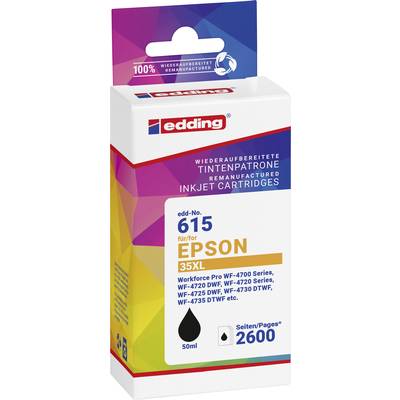 Edding gerecyclde inktcartridge, edd-nr. 615, voor Epson 35XL printer, 50ml, 2600 pagina's, compatibel met verschillende Workforce Pro-modellen.
