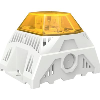 Een wit, gestructureerd gebouw met een stralend, geel dak. Het oogt functioneel en technisch vormgegeven.